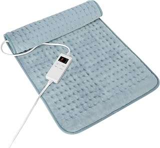 vilicert Heating Pad for Period Cramps & Back/Neck Pain Relief | 6 Heat Levels, 4 Timers, Moist/Dry Heat, Machine Washable, Gray