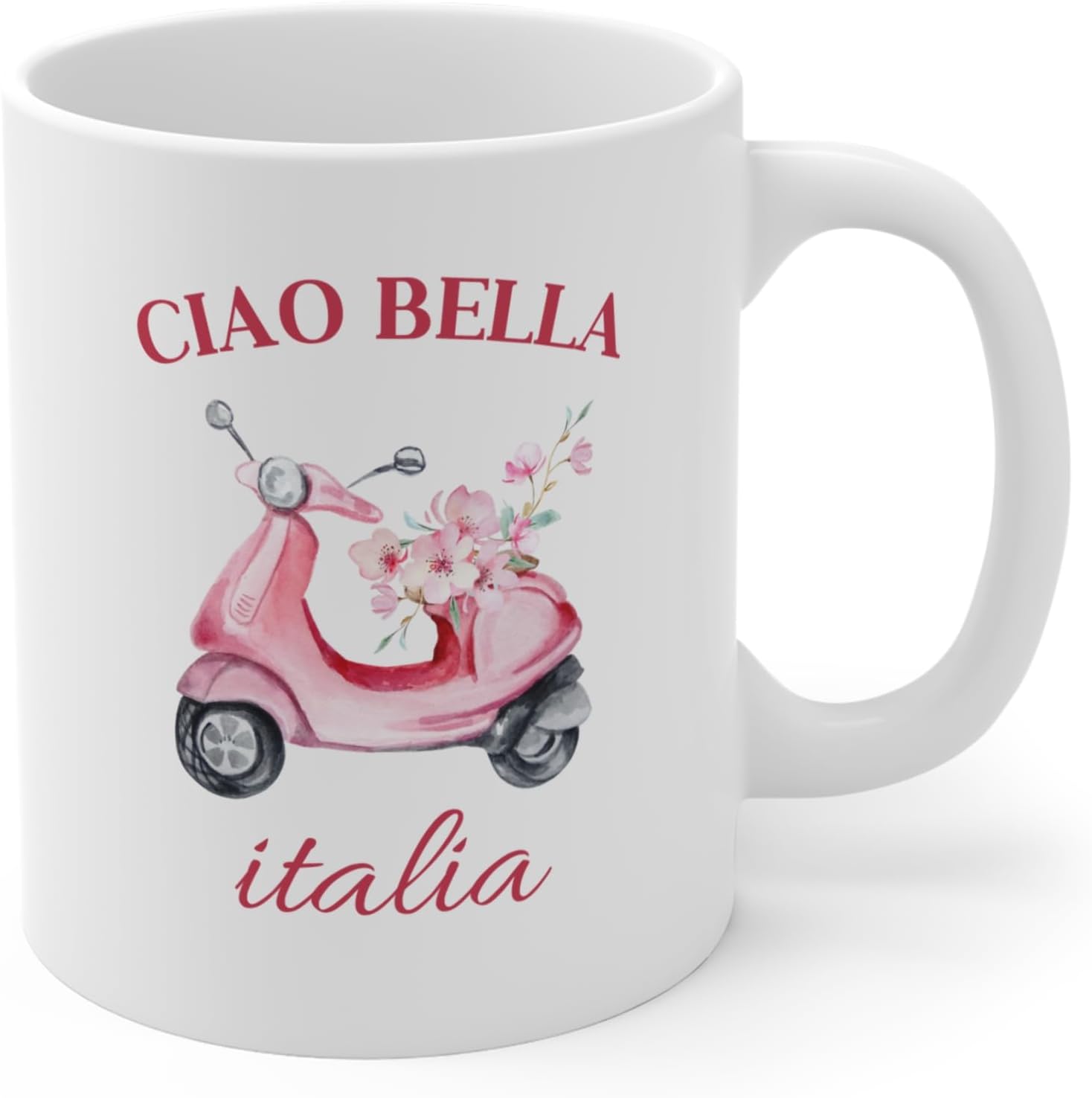 Ciao Bella Coffee Mug, Pink Vespa Mug, Italy Coffee Cup, Gift for Travelers, Cute Italian Charm, Souvenir Mug