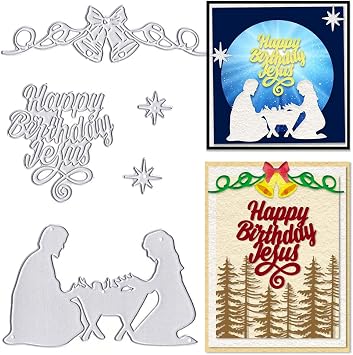 ALIBBON Merry Christmas Nativity Scene Die Cuts for Card، Jesus Birthday Cut Dies قوالب معدنية ، وفاة Bell Star لصياغة DIY Photo Album Embossing Scrapbooking Supplies