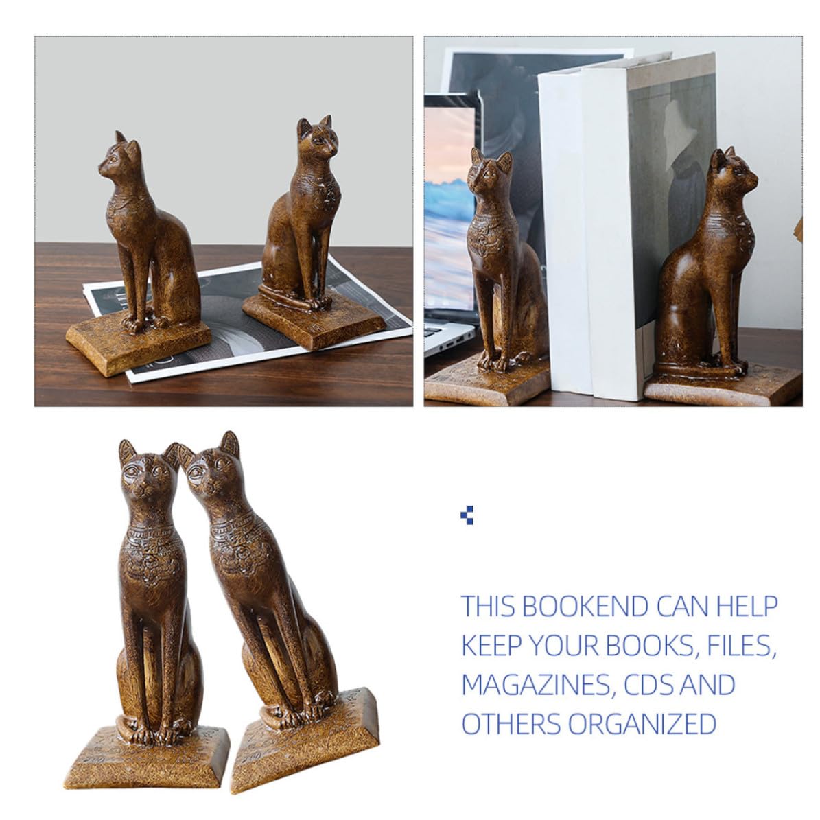 Zerodeko Fermalibri Fermalibri Decorativi a Forma di Gatto Egiziano in Resina Antiscivolo Set da 2 Accessorio Creativo per Organizzare Libri e Riviste da Scrivania per Ufficio e Casa