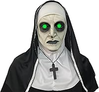 Vista 10 de Máscara de terror de monja 2024, máscara de disfraz de cabeza completa con collar de cruz para fiesta de Halloween