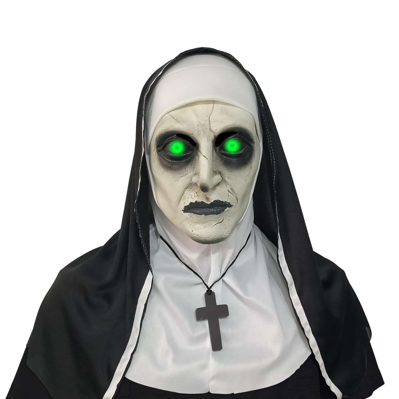2024 Nun Scary Mask Halloween Party Scary Full Head Costume Mask with cross necklace