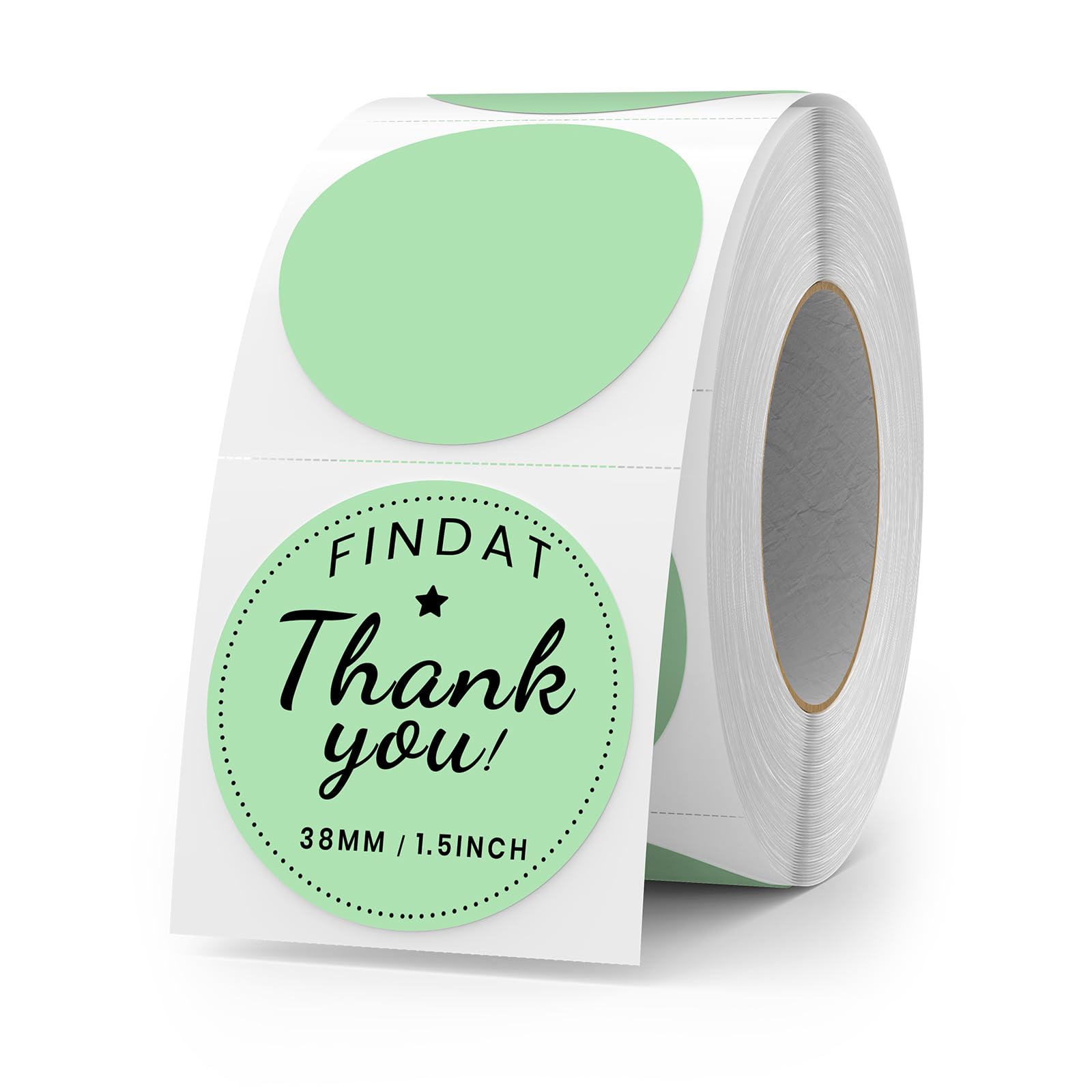 FINDAT Green Round Thermal Labels 1.5 Inch Vinyl Circle Waterproof Direct Printer Sticker Self-Adhesive Perforated Name Tag for Logo DIY QR Design