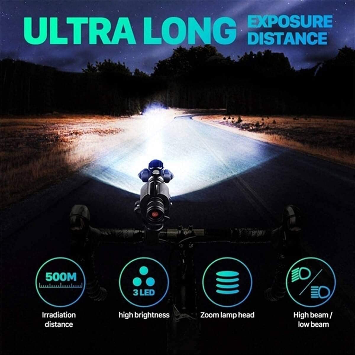 Conjunto de luz de bicicleta, luces de ciclo 4 modos 3 luces frontales LED y conjuntos de espalda 2200mAh USB Luces de bicicletas recargables USB Faros impermeables Se adapta a todas las bicicletas