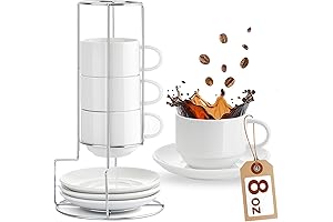 Mfacoy Stackable Porcelain Cappuccino Cups with Stand - Set of 4