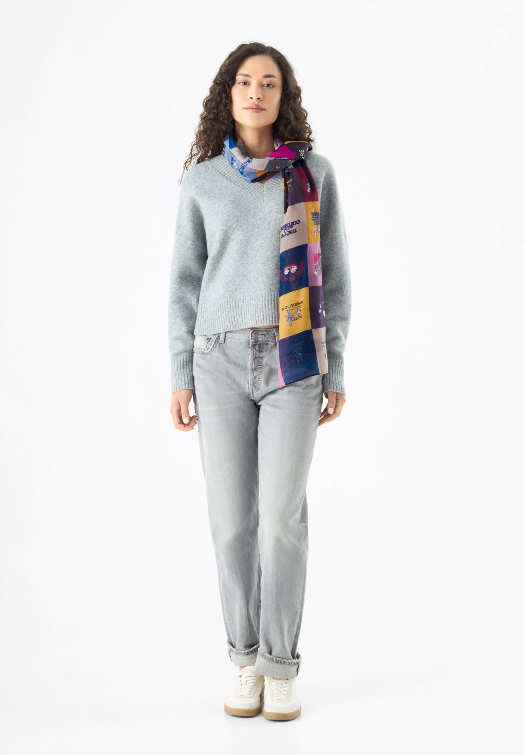 CODELLO 52S0080 PRINTED SCARF RECYCLED POLYESTER CHECKS PEANUTS 90X180CM