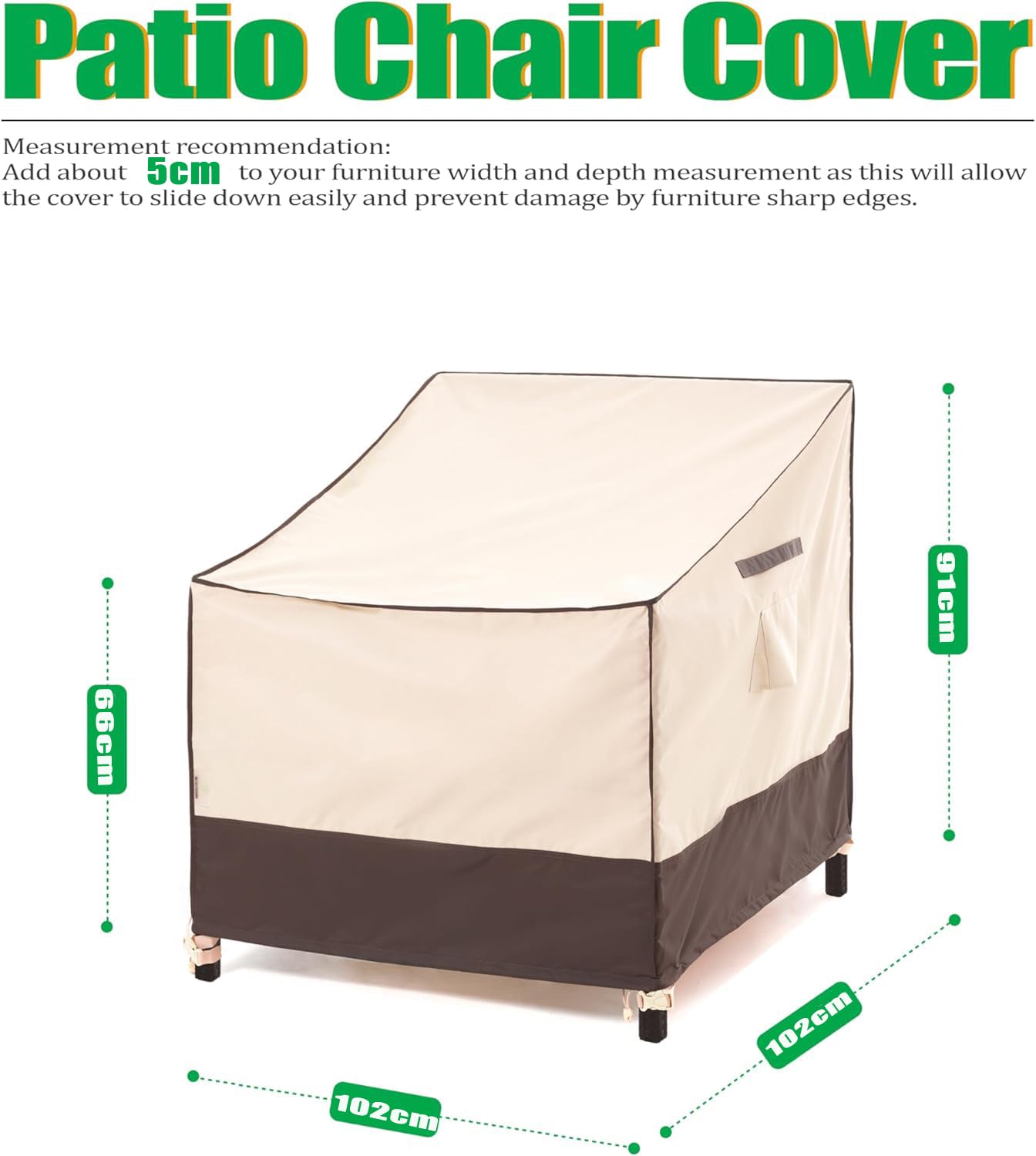 F&J Outdoors Garden Chair Covers 102x102x66/91cm Patio Waterproof Large Lounge Chair Rocking Adirondack Furniture Covers Rattan Single Sofa Protective Cover Massage Chair Storage Dustproof Rainproof - Image 2