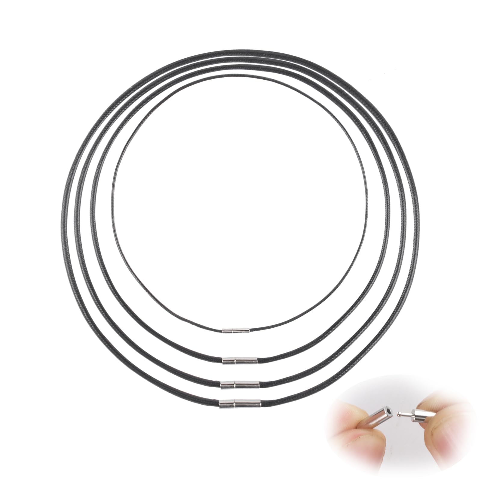 JmhNewhopeHombre, Juego de 4 Collares de Cuero Trenzado, Cordón de Cuero Sintético de, Collar de Cuero con Cierre sin Colgante, Collar de Cuero Negro para Hombres y Mujeres, Tamaños 40/45/50/55cm