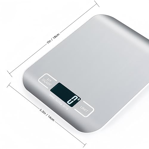 Miniatura 5 de Báscula digital de cocina, capacidad de 11 lbs5 kg, precisión 0.04 oz, tapa de acero inoxidable, fácil de limpiar, retroiluminación LCD, unidades