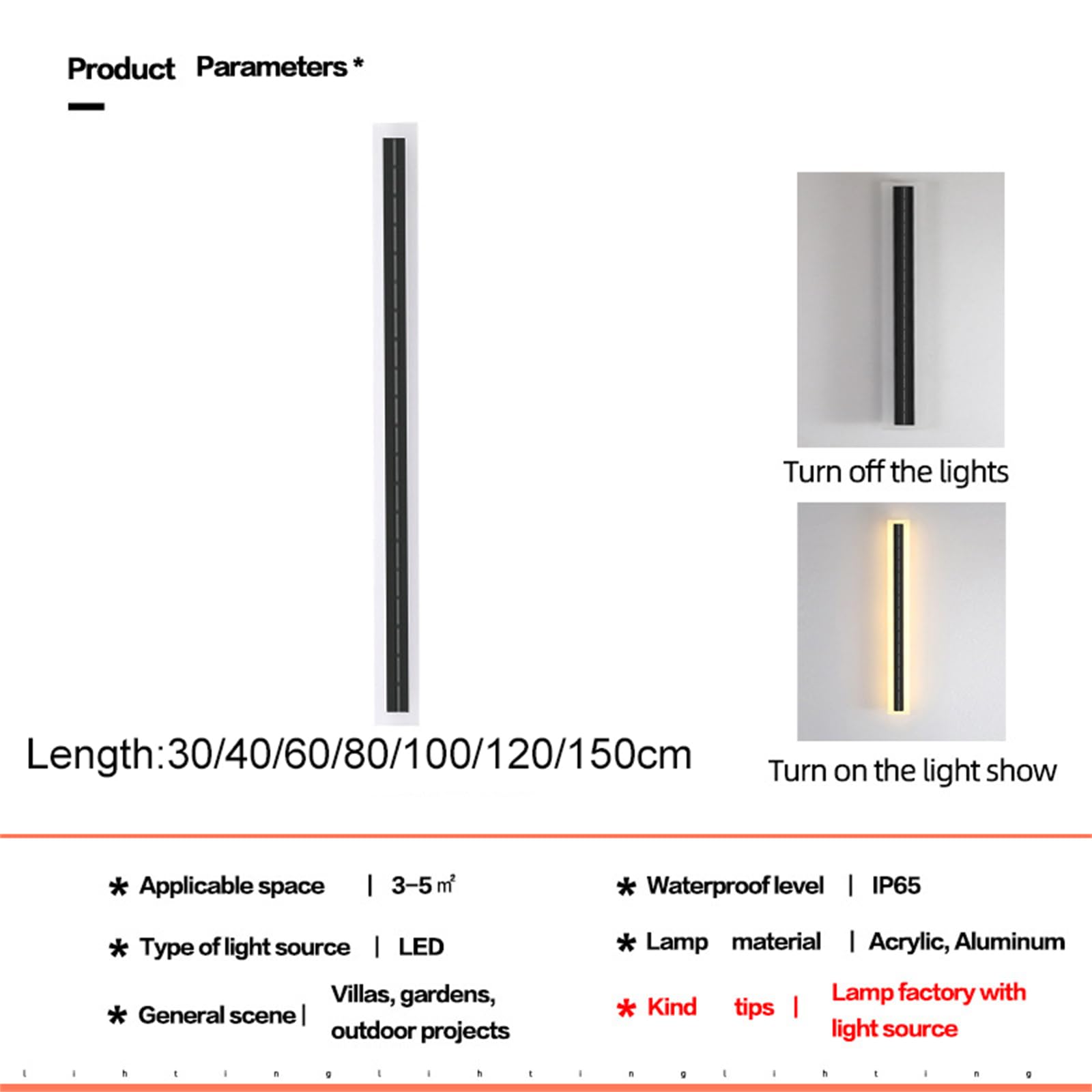 Applique da Parete a LED Moderna e Minimalista, Impermeabile IP65, Luce Solare per Esterni per Ga, Design a Striscia Lunga, apparecchio in Metallo Acrilico per Interni, Soluzione d