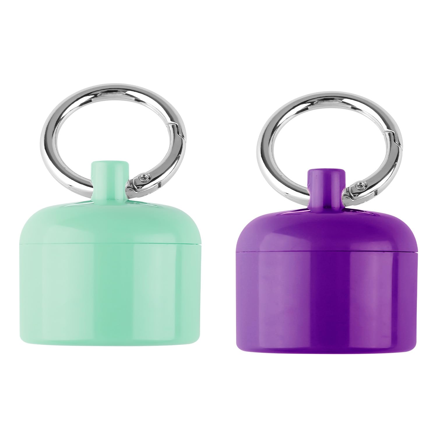 Tabanzhe 2 Pcs Mini Travel Jewellery Box Portable Ring Storage Case with Keychain Protective Sponge for Rings Earrings Necklace, Compact Jewellery Holder for Sports Gym Purse(Green+Purple)