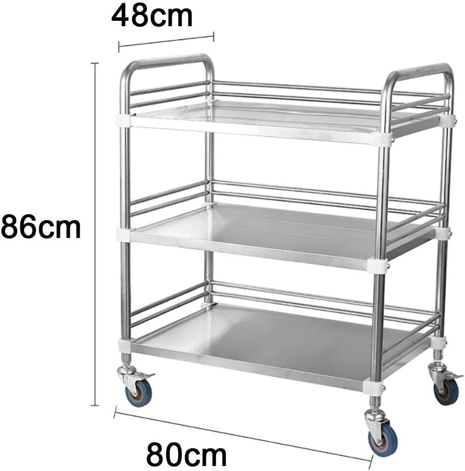 Collapsible Wagon Cart with Wheels Foldable Folding Wagons Carts Silent Universal Wheels,Medical Trolley Cart Dental Lab Cart Stainless Steel, 2/3 Layers Hospital Equipment Portable Trolley