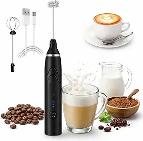 Mini Mixer Portátil USB Recarregável 13000RPM 3 Velocidades | Espumador de Leite Batedor Elétrico com 2 Cabeças Inox | Para Café, Cappuccino, Ovo, Molhos e Cremes