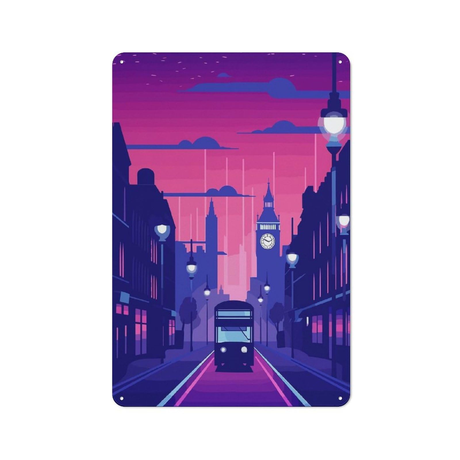 Metal Wall Sign 30x20cm Featuring City Synthwave Retro for Garage Or Workshop, for Garage, Workshop And Man Cave Decoration