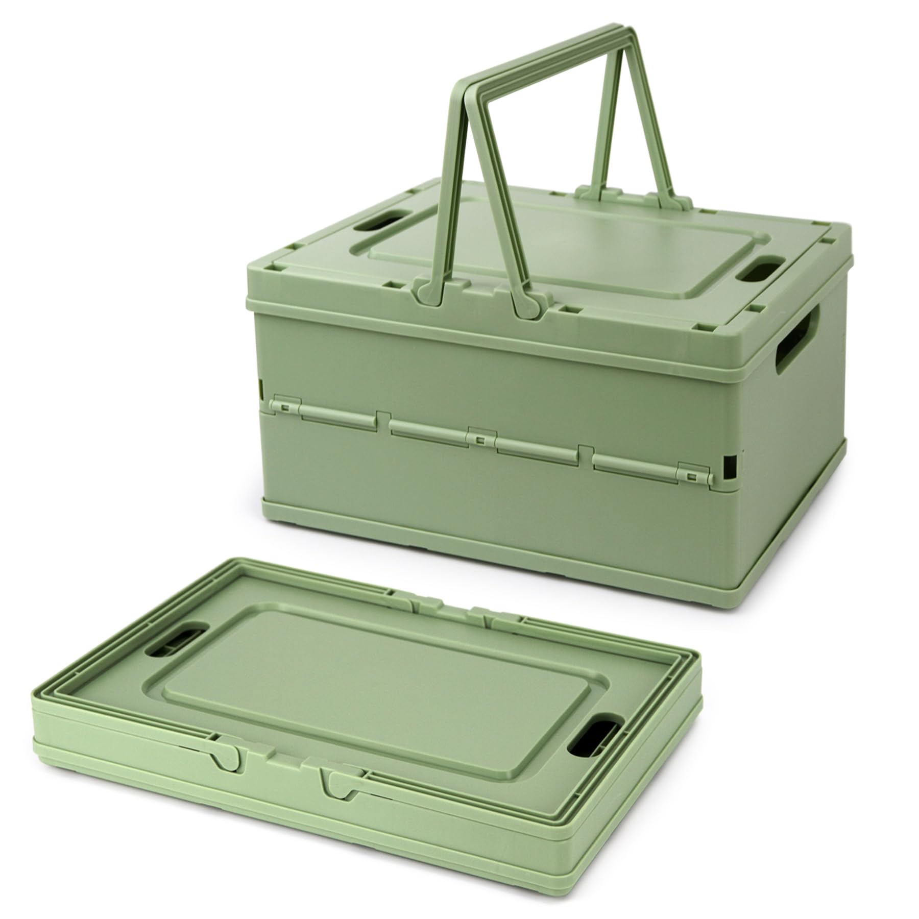 Vivikivi Collapsible Storage Crate, Foldable Plastic Storage Box with Lid, Folding Basket with Handle (Green-2 Pack) — image 1