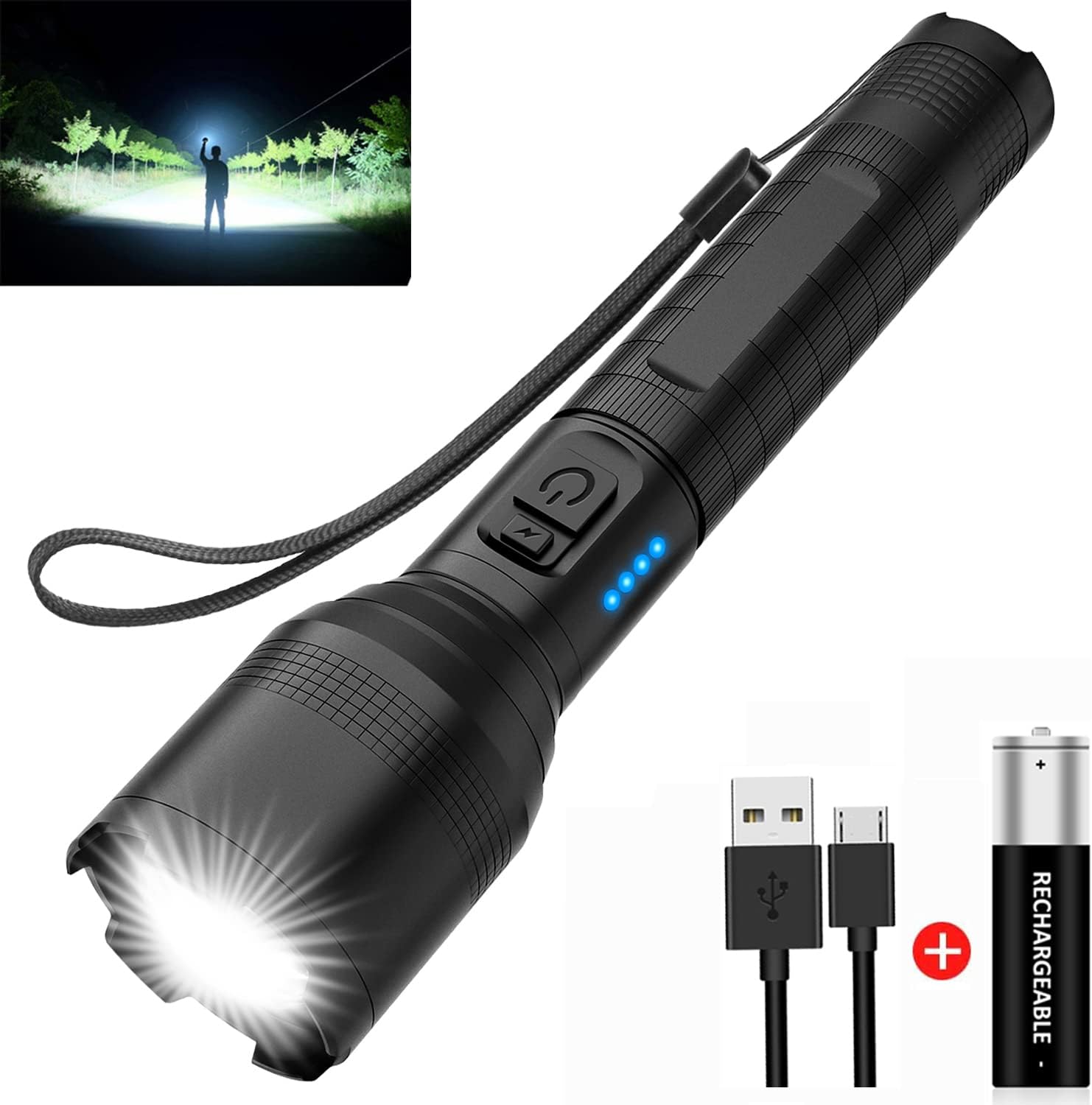 Rechargeable Flashlight High Lumens, XHP50 Super Bright LED Flashlights 3500Lumen Zoomable, 5 Modes Waterproof Tactical Flashlights for Emergency Camping Home Outdoor : Tools & Home Improvement
