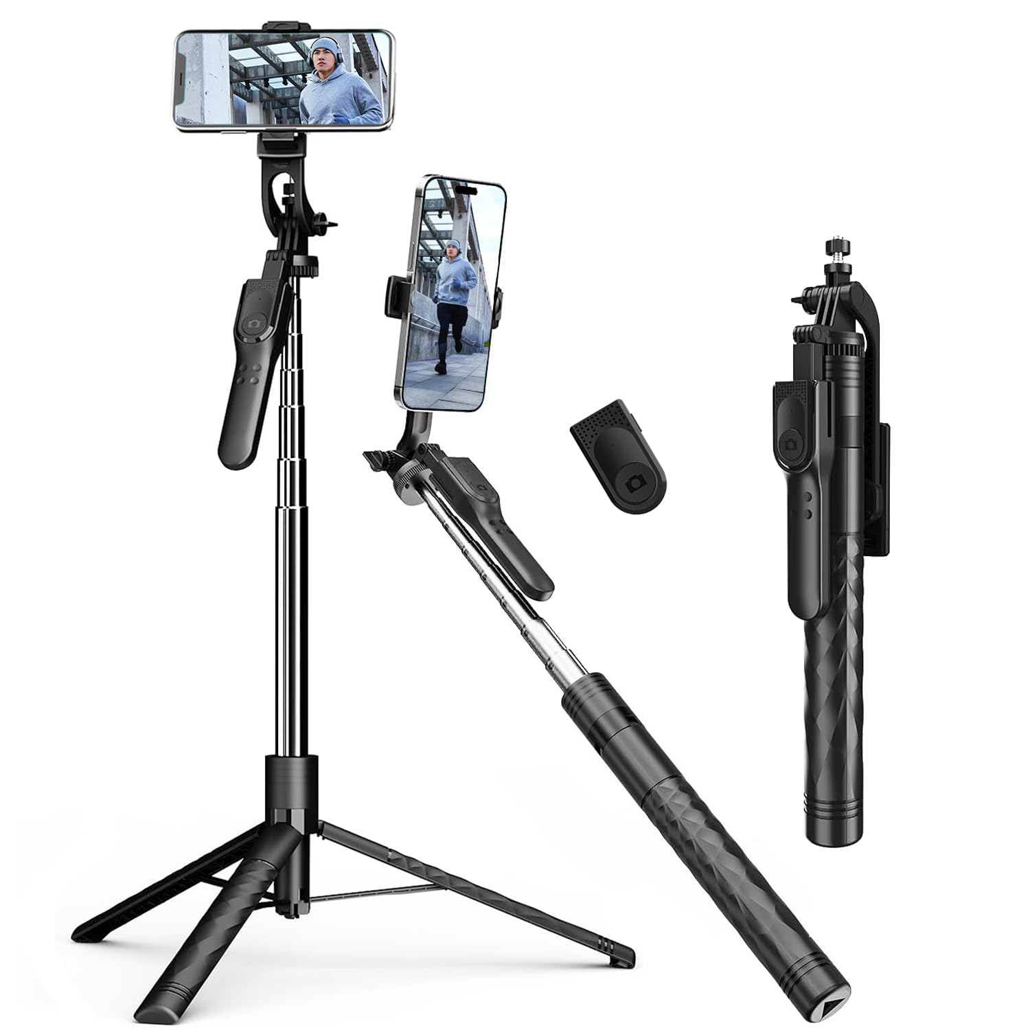 【50%OFF+ポイント3%】【実質888円】 Strelitsia 最大185cm&7段階伸縮・360°回転 三脚安定モデル リモコン付き 自撮り棒