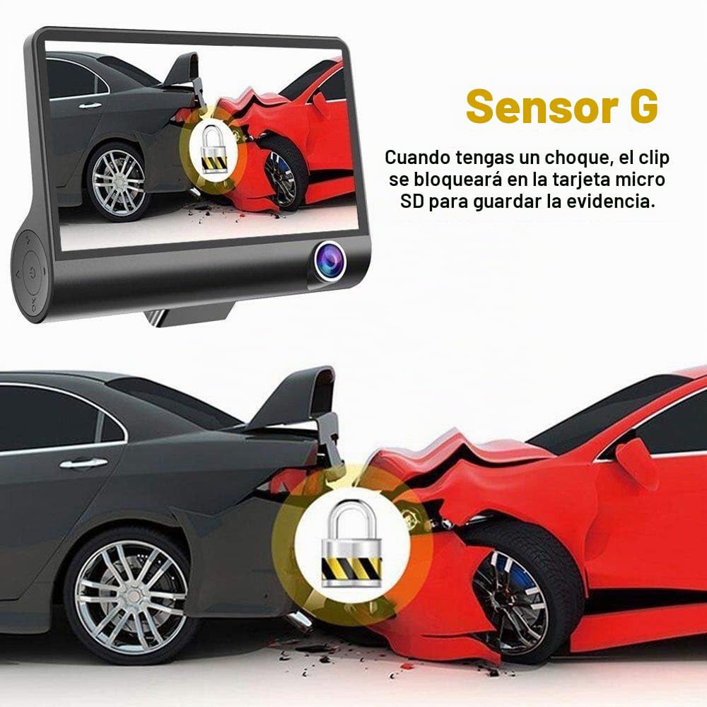 Hikity USB Dash Camera DVR 3 Cameras Lens 4'' Car Dash Camera Dual Lens | Dash CAM 1080P Grabación en Bucle Sensor G Monitor de Aparcamiento 170° Gran Angular Motion Sensor Tarjeta SD USB