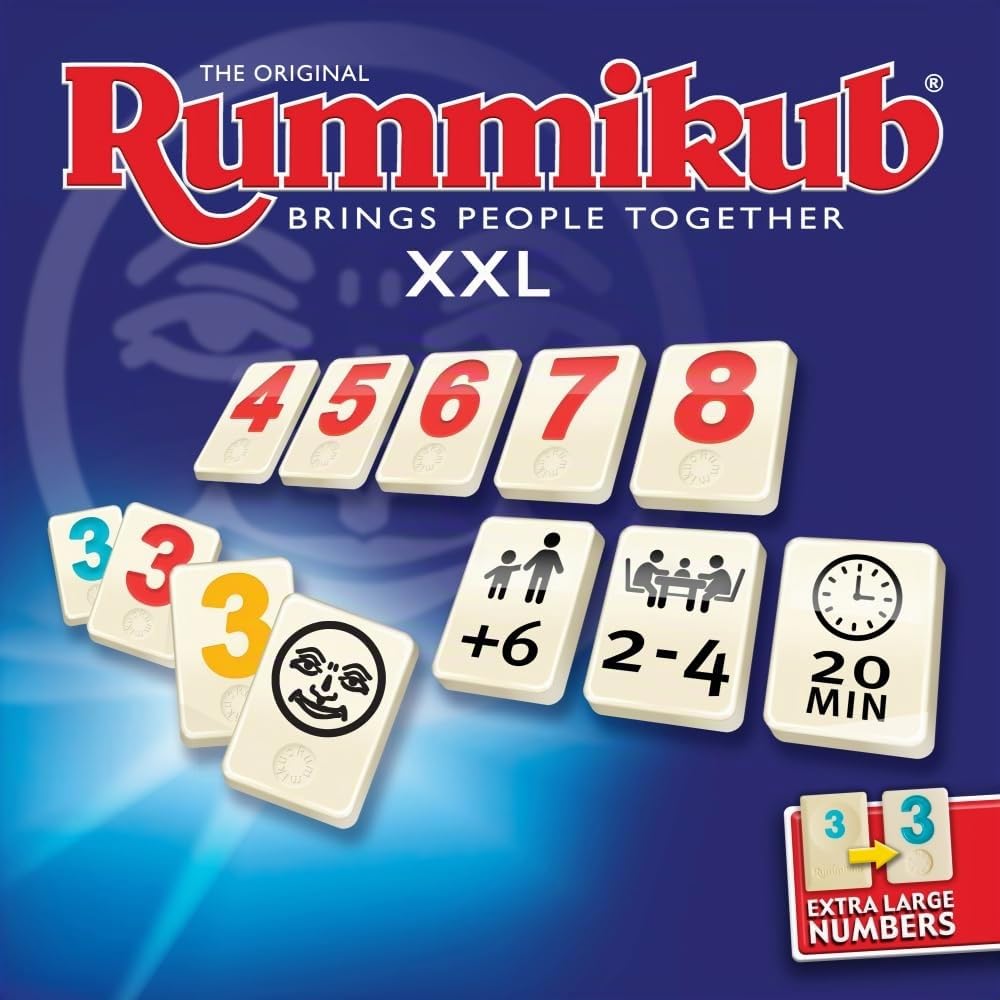 Goliath Rummikub XXL con numeri più grandi. Più facile da leggere. Il famoso gioco di strategia per tutta la famiglia. Crea trio o scale. Divertiti con questo gioco per tutte le età, 928842