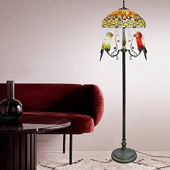 Amazon.co.jp : Byrotson トンボのオウムの床ランプのティファニーの