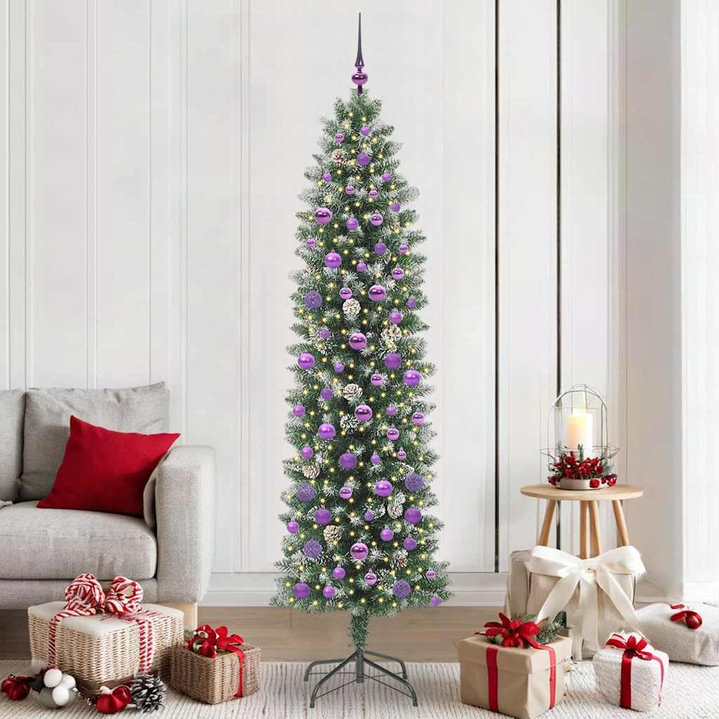 Sapin de Noël blanc et vert 210 cm haut de gamme équipé de guirlande LED