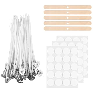 Stoppini per candele, 100 pezzi, stoppini per candele, 20 cm, stoppini naturali con porta stoppino in legno e adesivi per stoppini su entrambi i lati, per la produzione di candele - Amazon product rated Grade A
