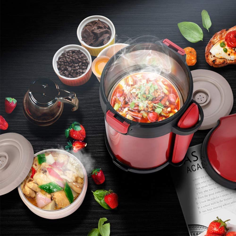 Thermos in acciaio inox Bento interno isolato contenitore per alimenti rimane caldo, bottiglia sottovuoto in acciaio inox per stufato, cuoco, zuppa, cibo, 2200 ml, rosso