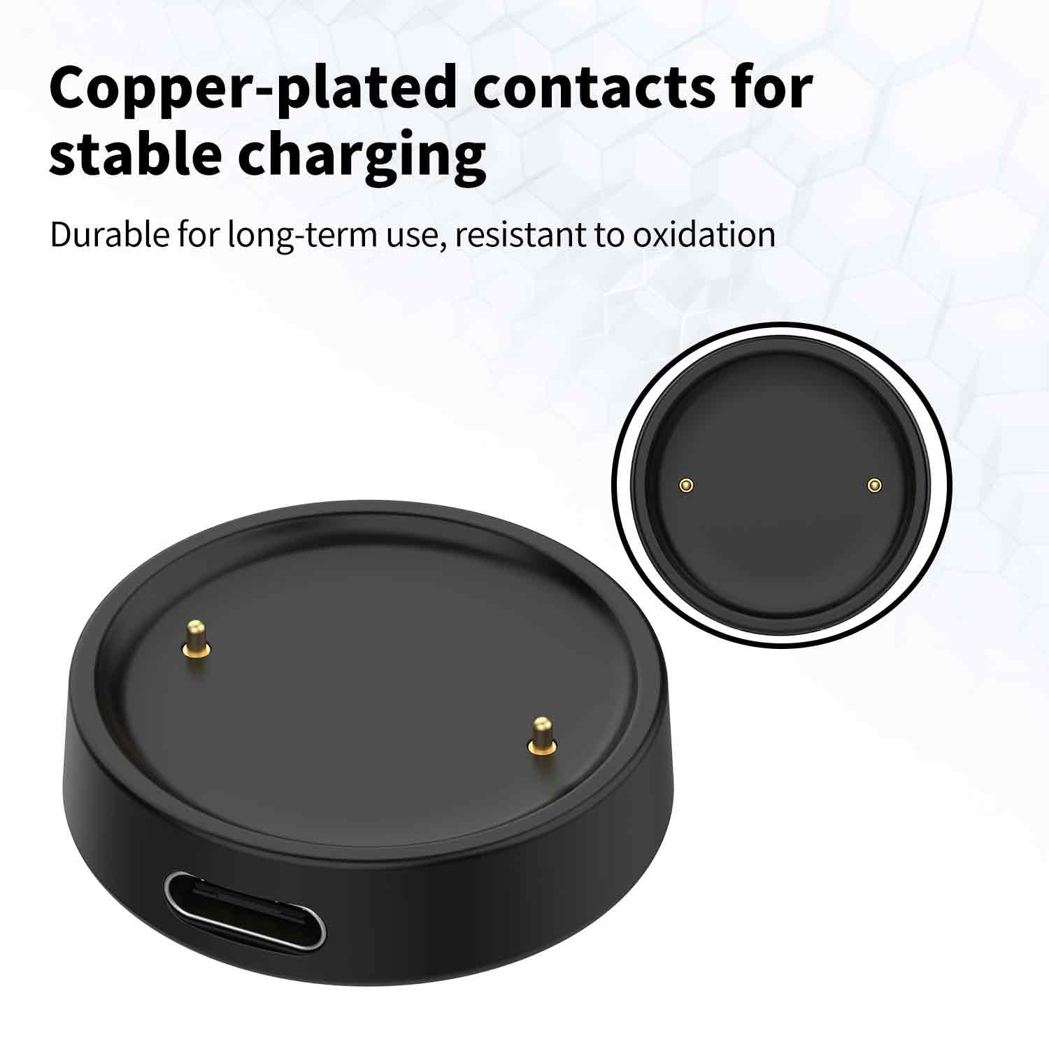Compatible avec le chargeur Amazfit Bip 6, chargeur de station d'accueil de type C, base de charge de rechange pour Amazfit Active 2 Smartwatch Accessoires (noir + noir)