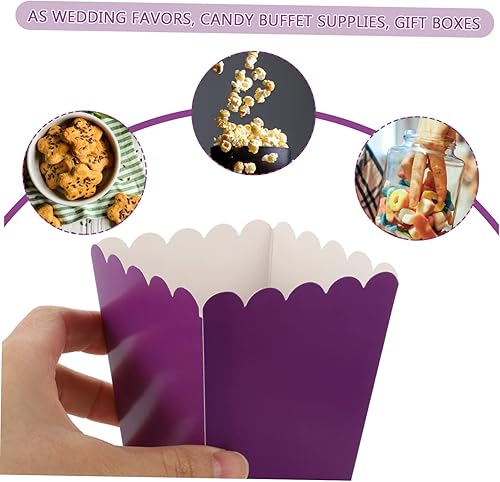 Miniatura 6 de 50 cajas de palomitas de maíz moradas UPKOCH de 4.2 x 3.0 in para salas de cinebufé de dulces, 8.82 oz de cartón para fiestas, a granel para bodas