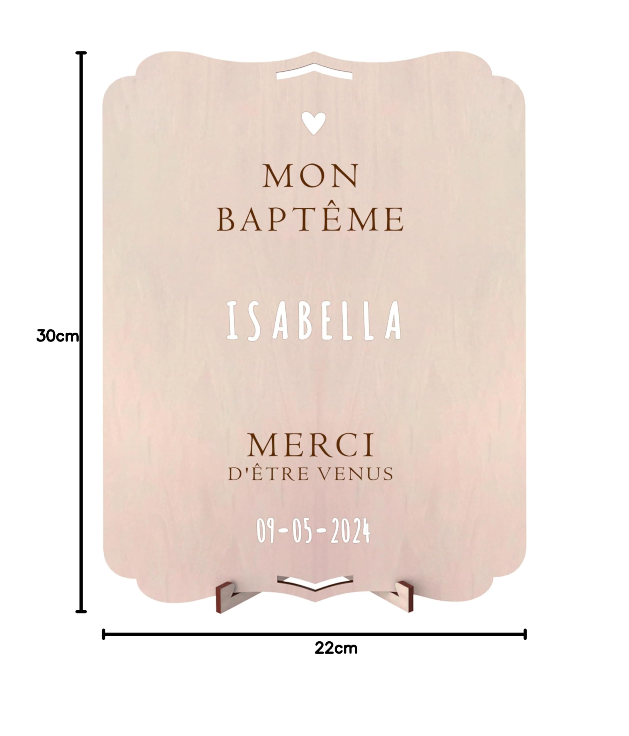 nagu® Baptême Décoration | Panneau Personnalisé en Bois 30x22 cm | Poster Baptême Fille ou Garçon avec Lettres Autocollantes | Pancarte avec Support & Trou pour Accrocher
