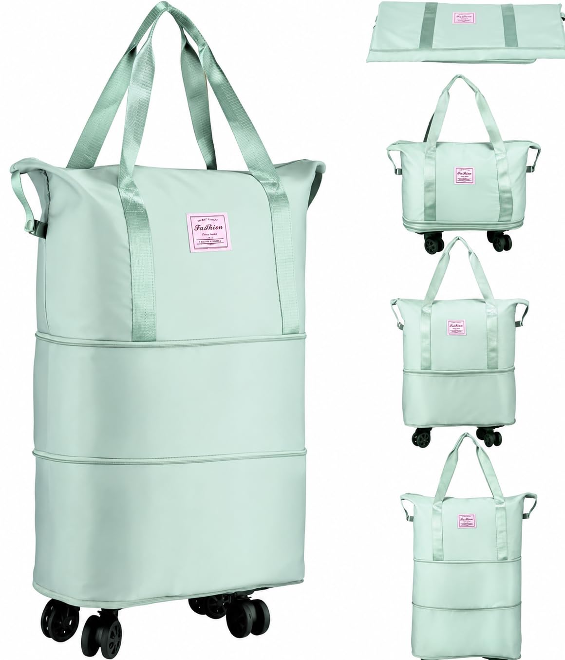 Expandable Travel Duffel Bag with Wheels, Foldable Waterproof Oxford Fabric Travel Bag, 28L to 58L Large Capacity, Wet & Dry Separation Compartment, Airline Carry-On Luggage Tote for Men & Women-image-28