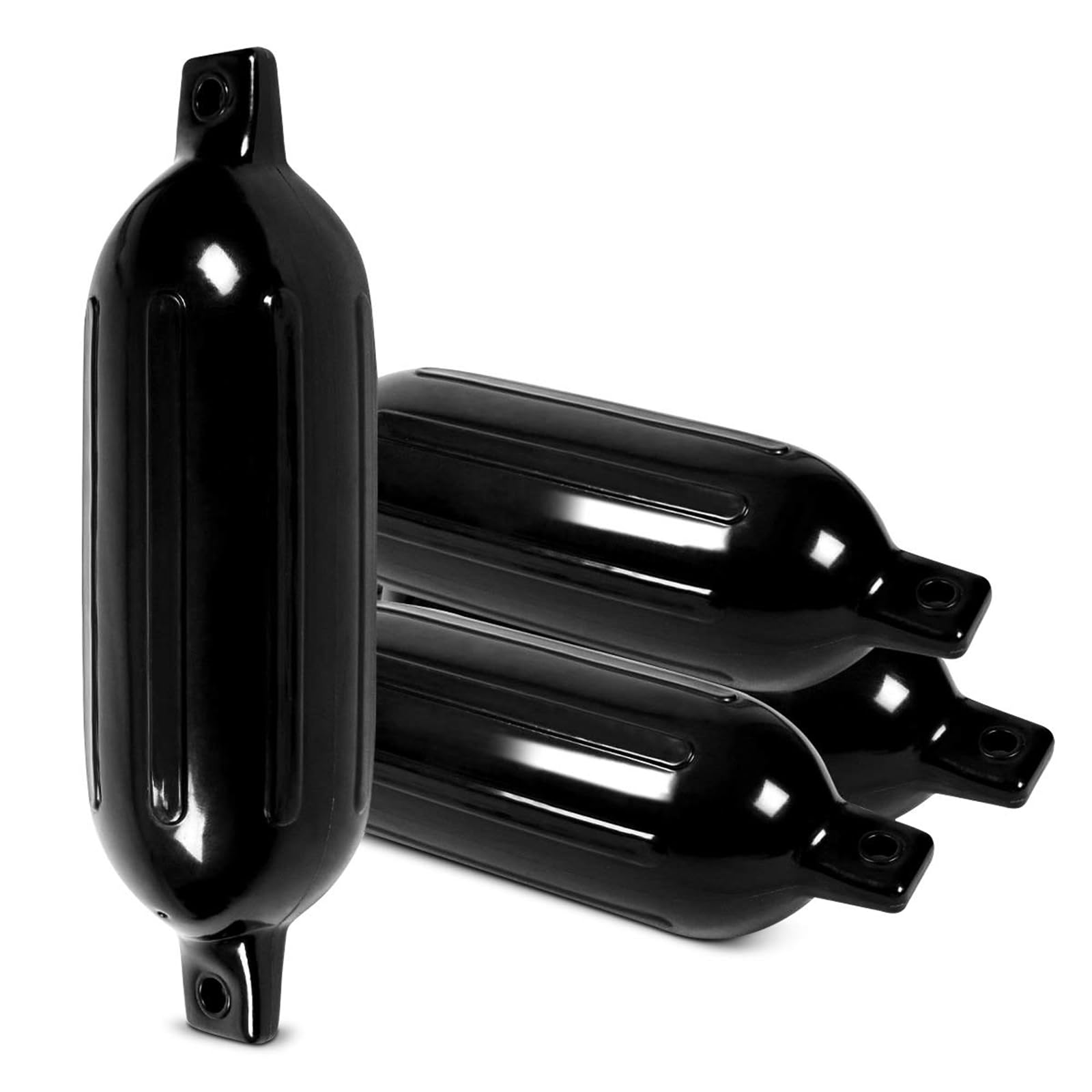 DREAMADE Bootsfender 4 Pack, Bootsrumpfschutz Bootsfender Set, Luft aufpumpen Ovalfender Boot Fendermit Löcher Streifen an der Oberfläche, Schwarz