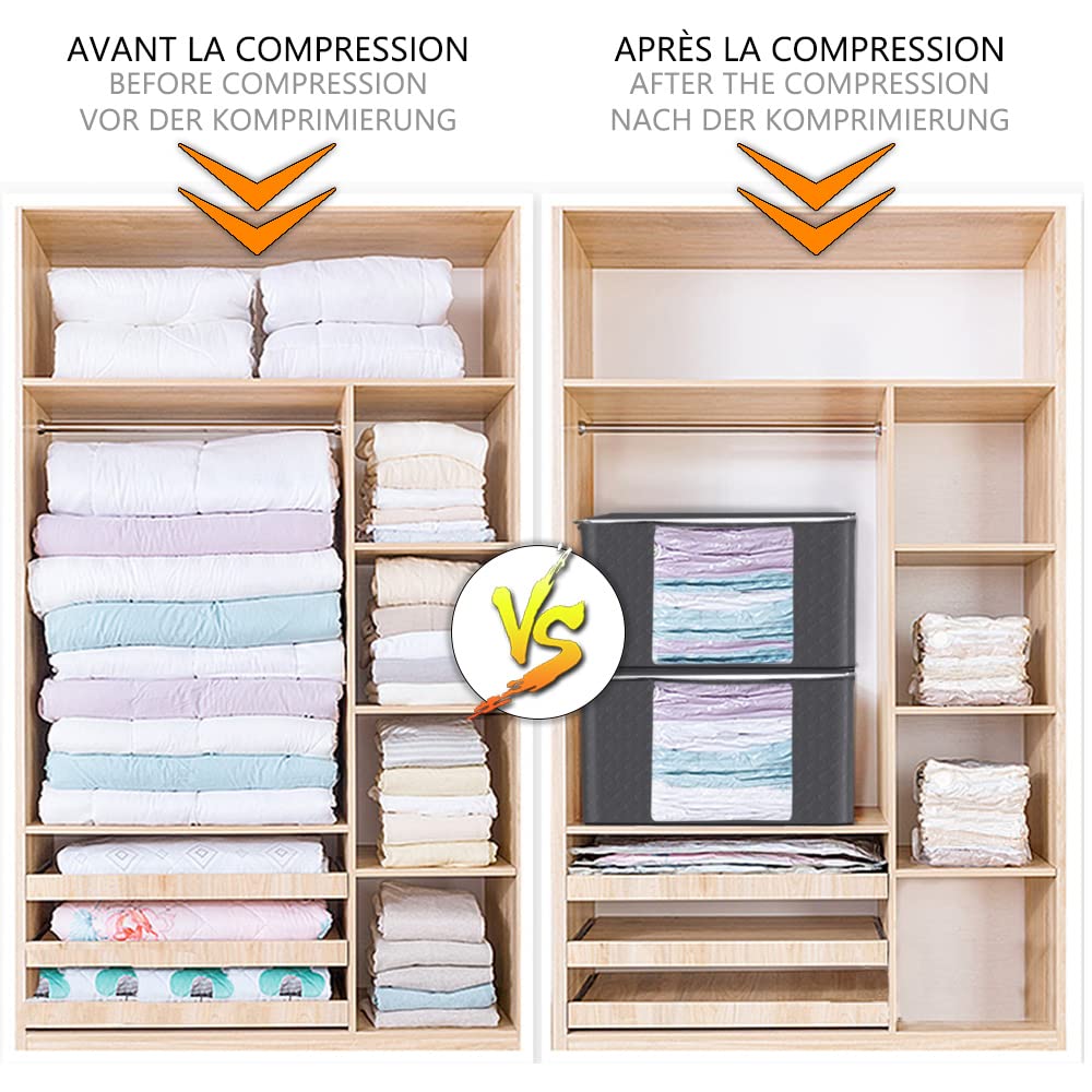 VOUNOT® 3 Sacchetti Sottovuoto per Vestiti Salvaspazio Riutilizzabili con Pompa e 3 Scatola di Immagazzinaggio EDENOO con Manici, per Lenzuola, Piumoni, Cuscini, Coperte