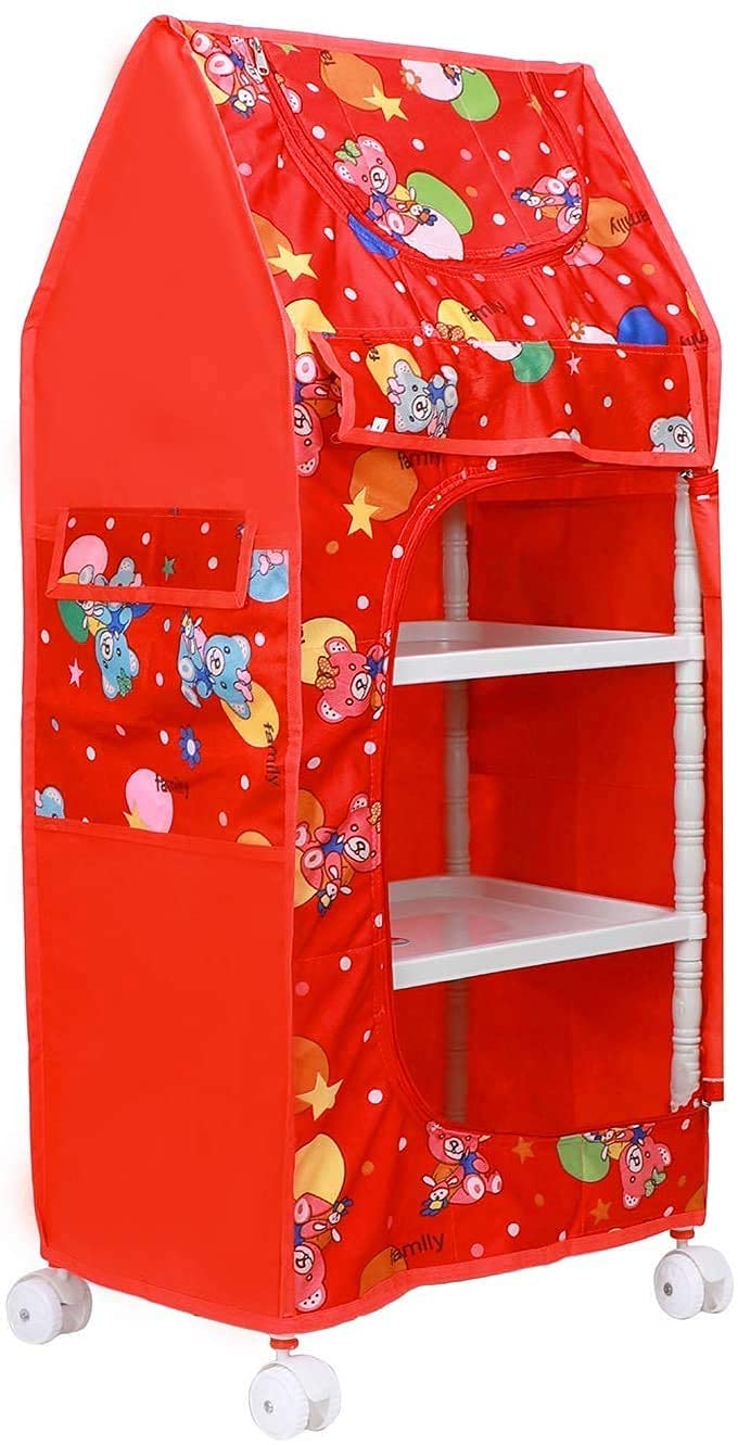 MR Worldshop Baby Foldable Wardrobe, Multipurpose Printed Plastic Foldable Toy Box/Wardrobe Storage Baby Almirah for Kids (4 Layer)