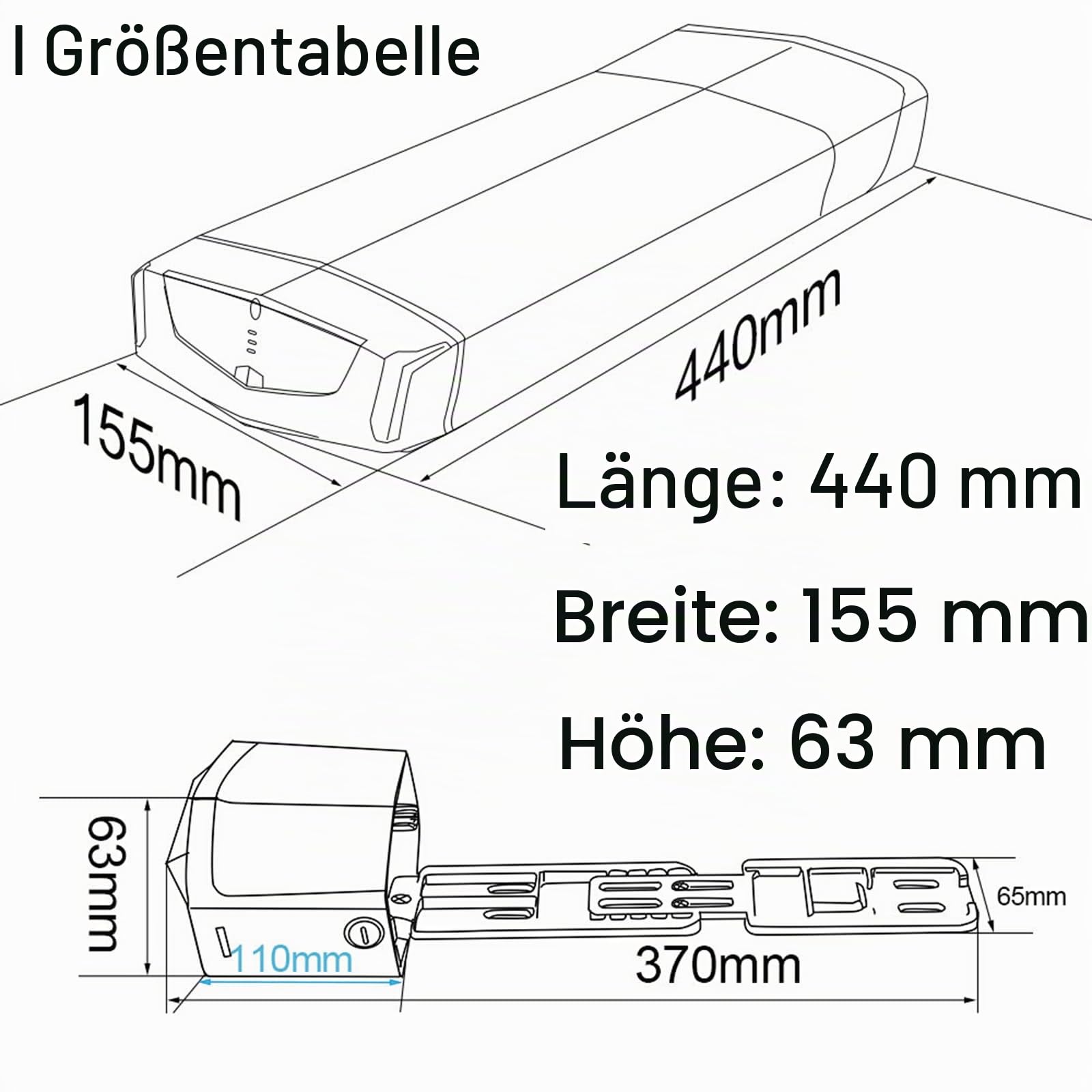 Fahrradakku für Heckträger für E-Bike/E-Bike – Lithium-Ionen-Akku für 1000 W 750 W 500 W Bafang Tongsheng und andere Motoren (mit Ladegerät, 52 V, 48 V, 36 V)