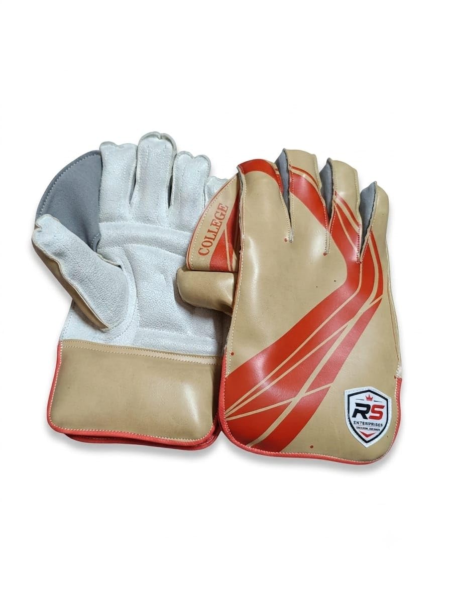 Professional Cricket Wicket Keeping Gloves Cream & Red | Comfortable Fit Adjustable Straps Shock Absorption Adult Size Suitable for Leather Ball Cricket Long Lasting Performance-picture-10