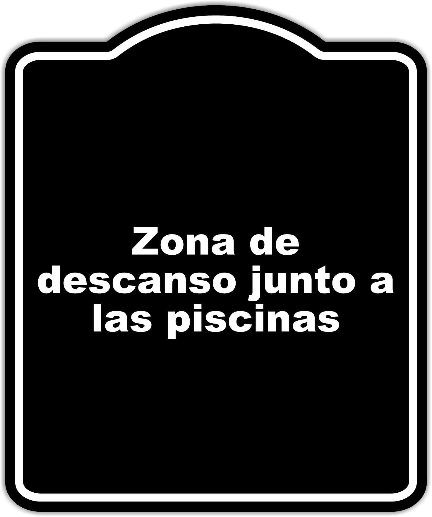 Zona de descanso junto a las piscinas BLACK Aluminum Composite Sign 8.5 x 10 inches