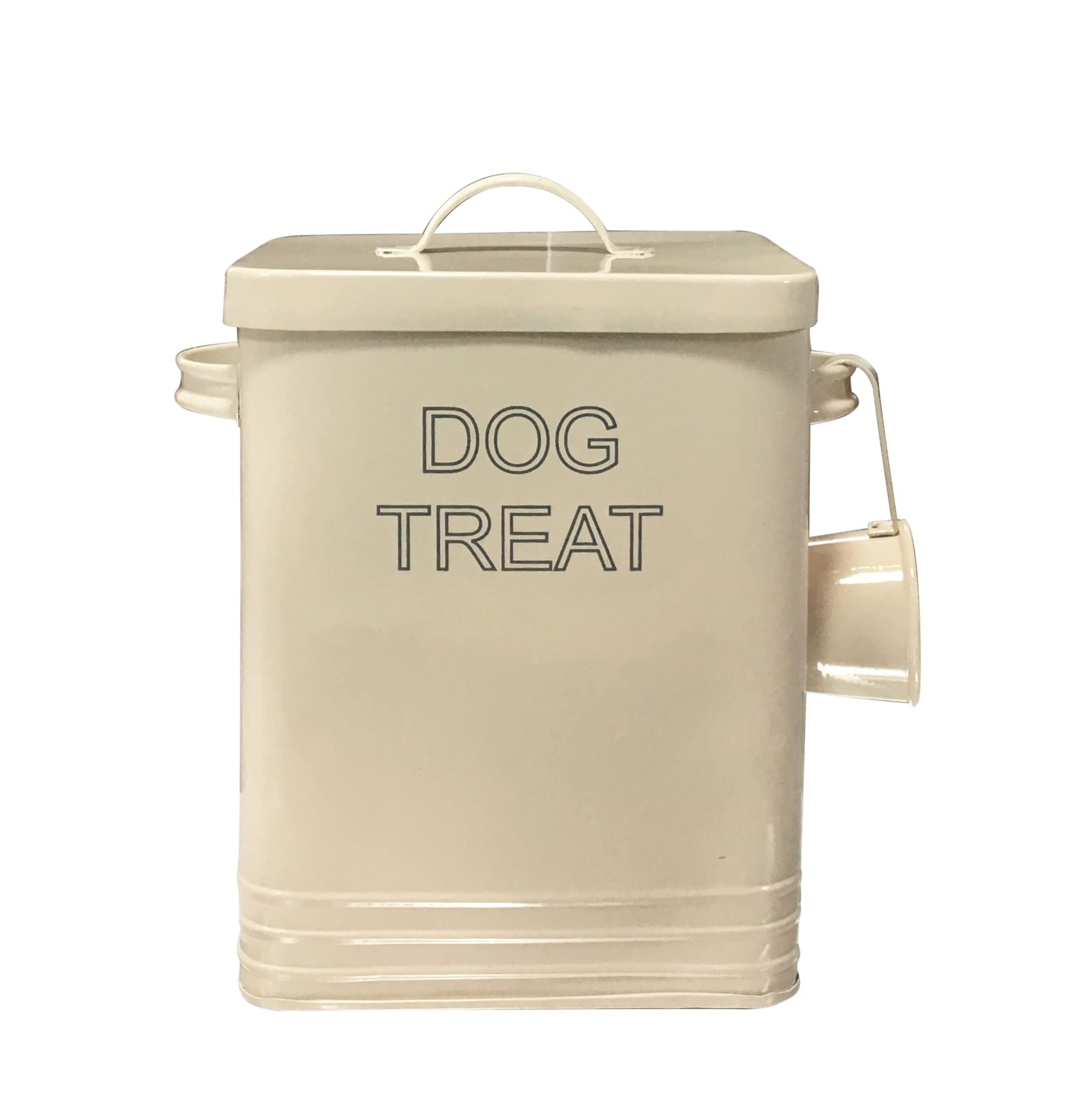 Nobel Dog Food or Dog Treat Storage Tin with Lid with Scoop Non Slip Pads (DOG TREAT, Cream)