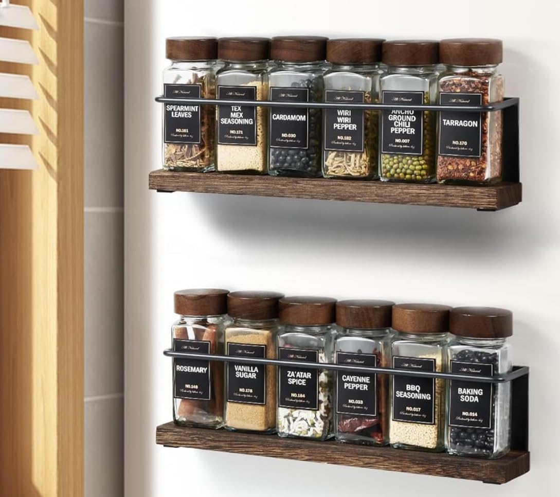 KitHero 2 Pack Strong Magnetic Spice Rack Organizer for Refrigerator and Microwave Oven, Metal Fridge Shelf, Space Saver for Kitchen Organization and Storage, Black