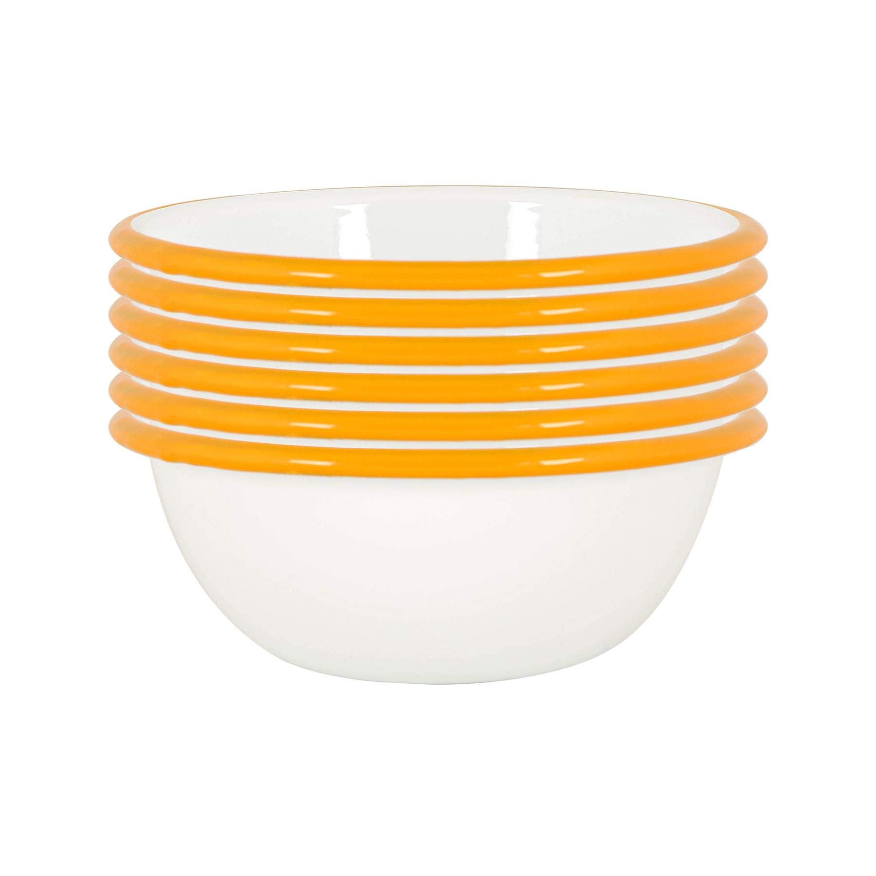 Argon Tableware Weiße Emailleschalen - 16cm - Gelb - 6. Packung