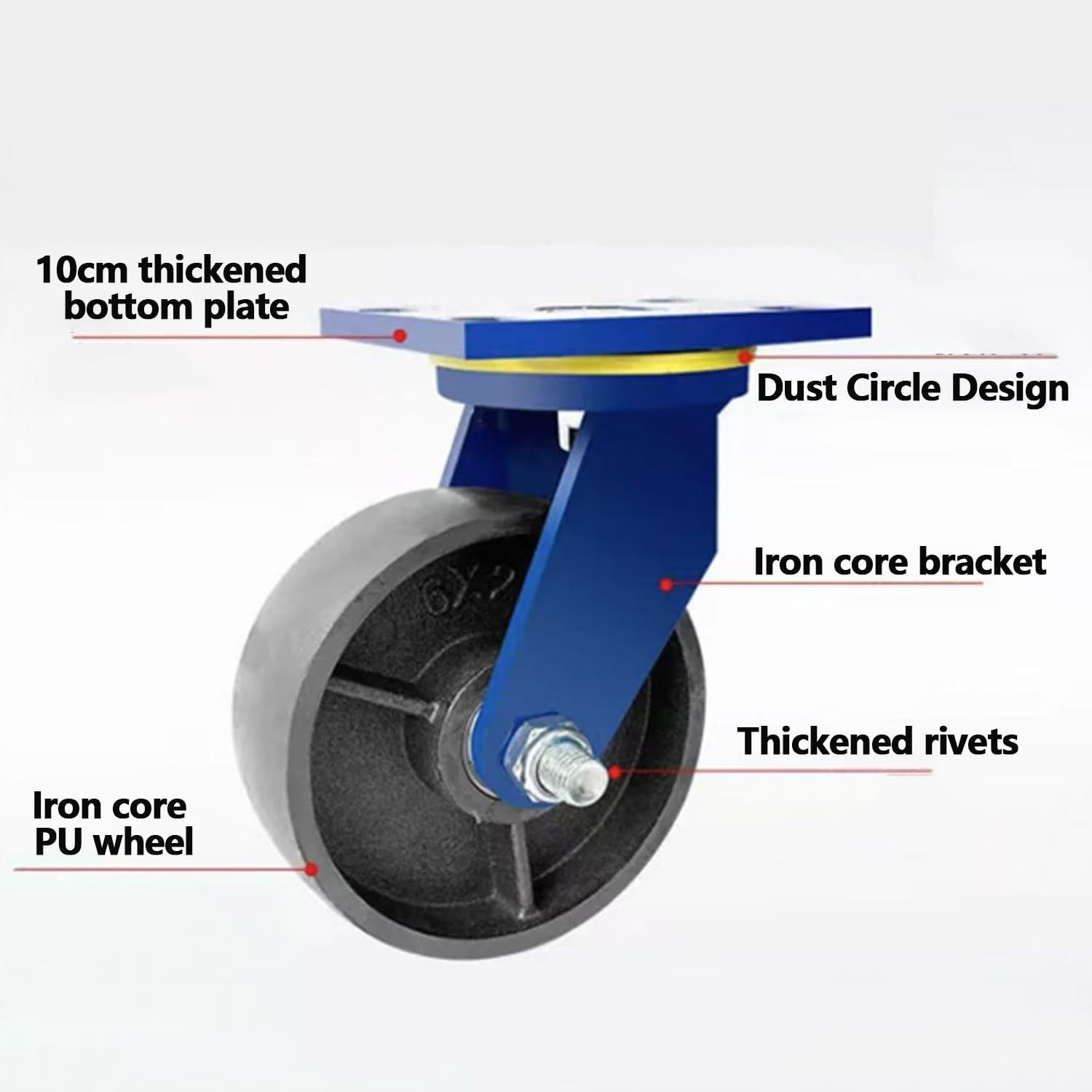 150/200mm Roulette Charge Lourde Jusqu'à Charger 6000KG, Transport Industriel Roue, roulettes Pivotantes avec Frein, Roue en Fonte Solide Lot de 4(2*Swivel+2*Brake,8in(200mm))