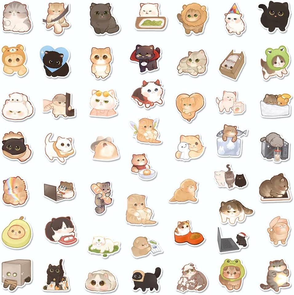 100 PCS Cute Cat Stickers, Kawaii Cat Stickers Waterproof Vinyl Cute Sticker for Laptop Guitar Water Bottle Luggage Bike Scrapbooking Skateboard Fashion Decals Gift for Kids Teen Girls Adults