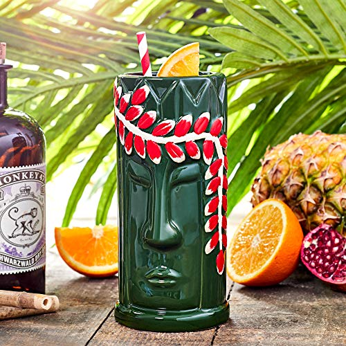 bar@drinkstuff Bicchiere, tazza da cocktail Hawaiian Lei Tiki, 425 ml, in ceramica di qualità, colore verde