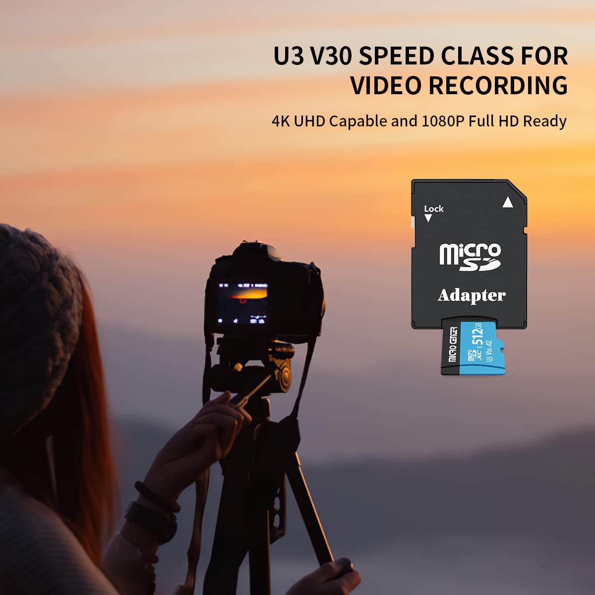 INLAND Micro Center Performance - Tarjeta microSDXC de 512 GB, tarjeta micro SD A2, UHS-I C10 U3 V30 A2 4K UHD tarjeta de memoria flash de video con adaptador para smartphones, tabletas, drones y