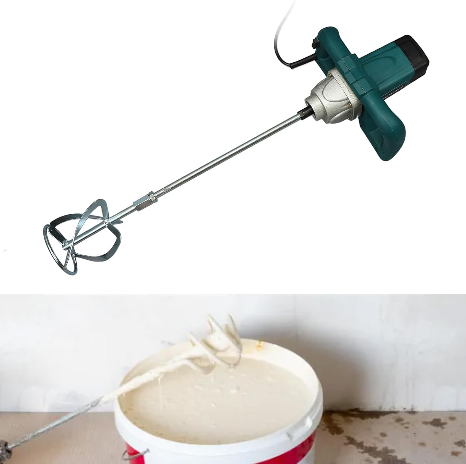Cordless Cement Mixer 1200W Electric Concrete Mixer with 6 Adjustable Speed for Mixing Mud Cement Mortar Paint Fodder