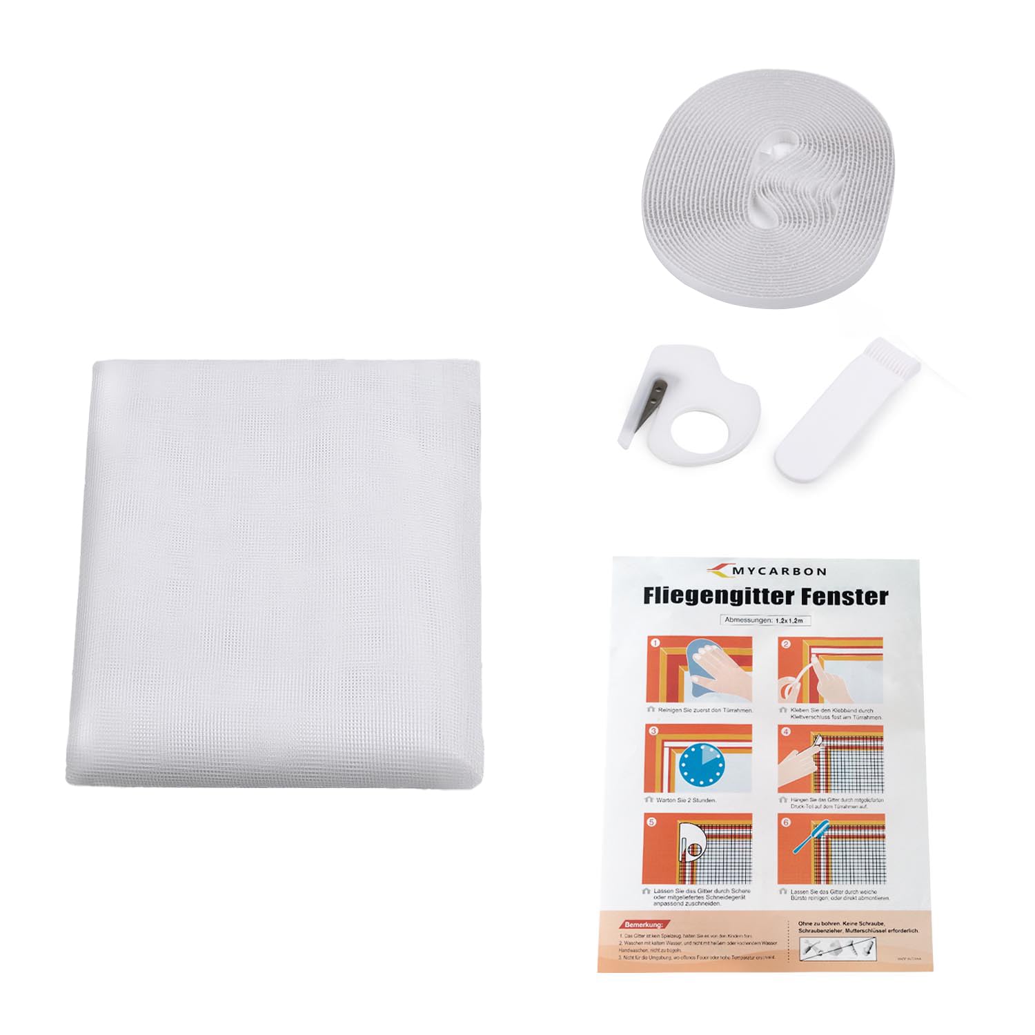MYCARBON Zanzariera per Finestra 150x180cm Regolabile a Piacere Autoadesivo Chiusura a Strappo Rete Anti-Insetti Zanzariera Finestra(1 Pezzo Bianco)