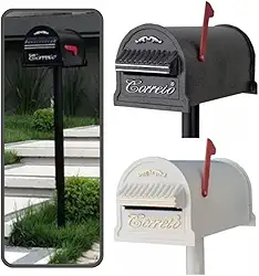 Caixa de Correio Americana com Pedestal Pé Moderna Grande Aço Alumínio para Correspondência com Chave Condomínio Jardim (Preto Prata)