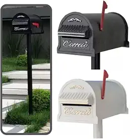 Caixa de Correio Americana com Pedestal Pé Moderna Grande Aço Alumínio para Correspondência com Chave Condomínio Jardim (Preto Prata)
