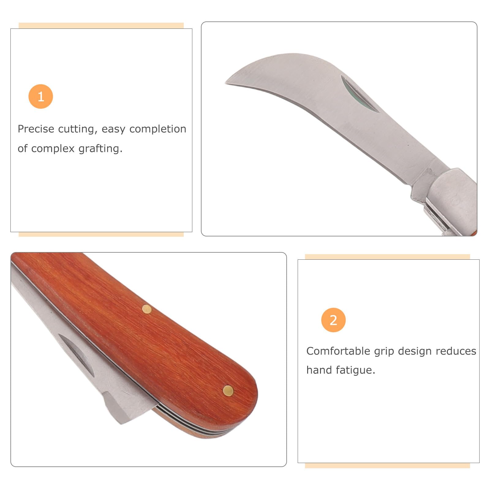 1 Set di attrezzi per innesto da giardino: 2 in 1 Attrezzi per potatura con lama dritta e curva - Coltello da taglio in acciaio inossidabile con etichette per rami di piante, viti e alberi