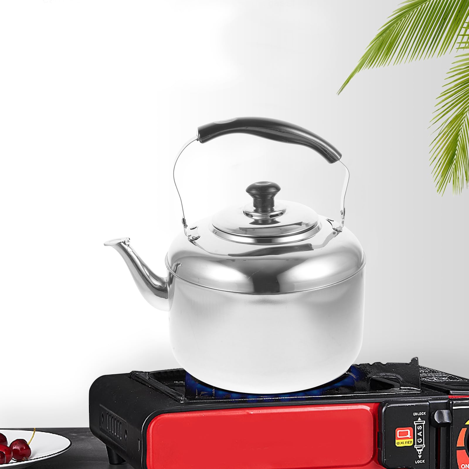 YARNOW Hervidor de agua de acero inoxidable con silbato de 5 l, para inducción, todas las placas de cocina de gas, color plateado